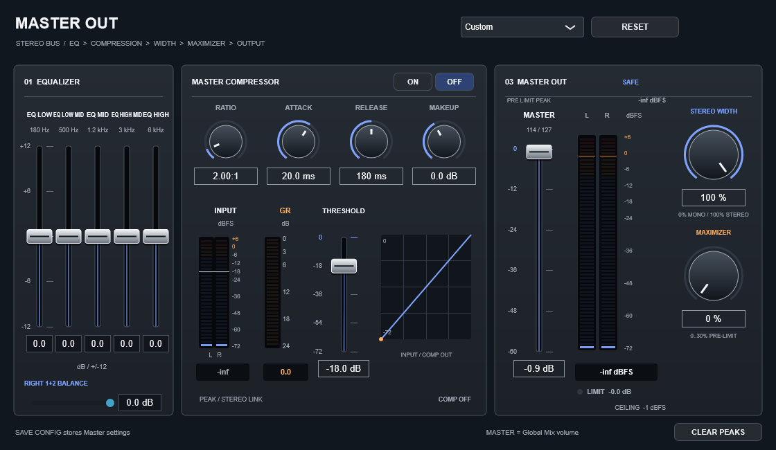 Equalizador de cinco bandas e compressor estéreo